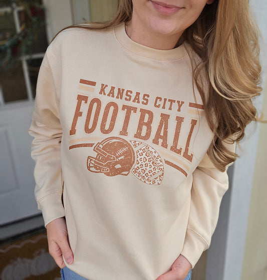 KC Leopard Football Sand Crewneck Sweatshirt