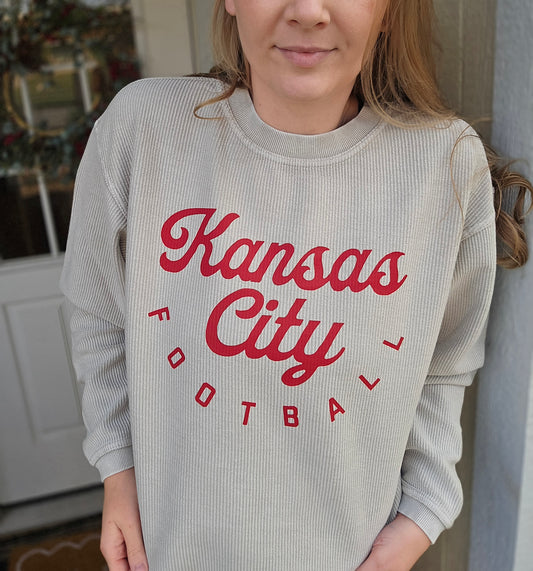 KC FOOTBALL Steel Vintage Corded Crewneck Sweatshirt