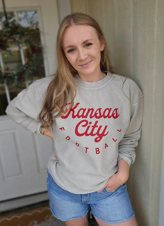 KC FOOTBALL Steel Vintage Corded Crewneck Sweatshirt