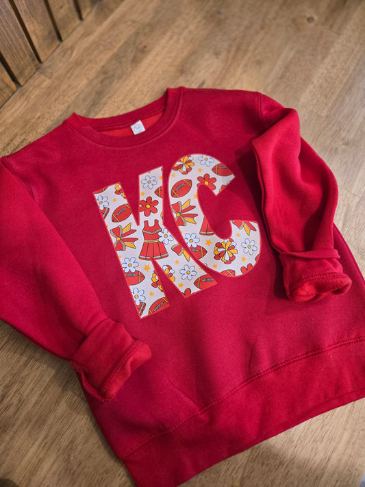 KC CHEER/DAISY Red Crewneck Sweatshirt (TODDLER/YOUTH)