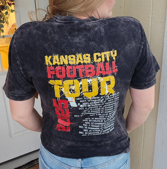KC FOOTBALL TOUR Black Acid Wash Tee