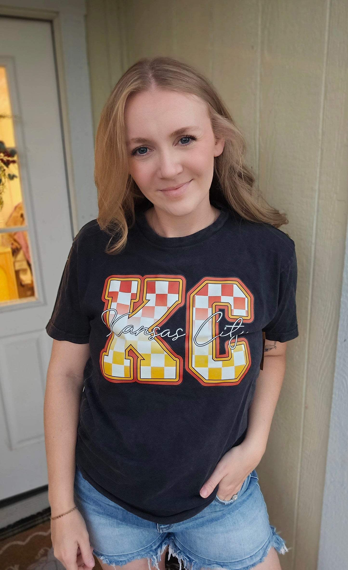 KC Block Checkered Black Vintage Wash Tee