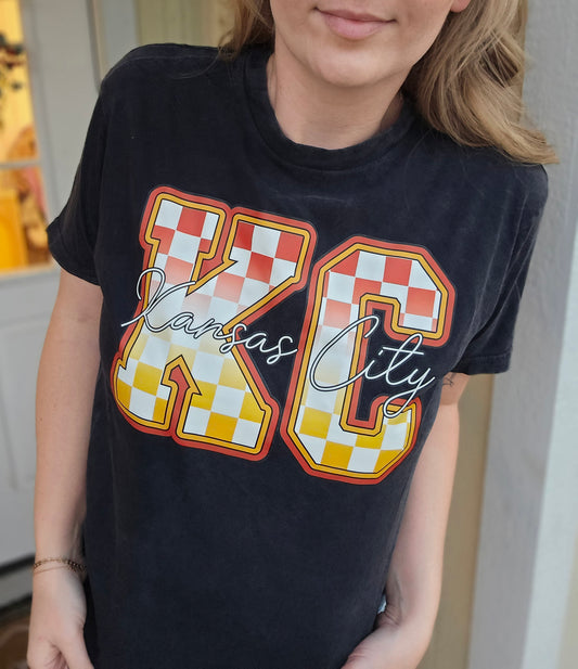 KC Block Checkered Black Vintage Wash Tee