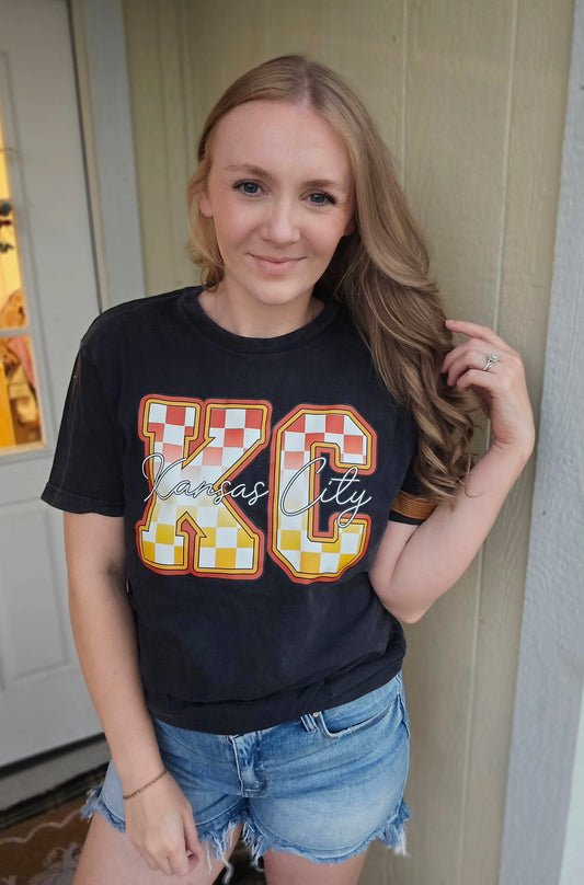 KC Block Checkered Black Vintage Wash Tee