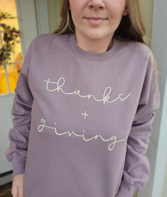 THANKS + GIVING *PUFF* Dusty Purple Crewneck Sweatshirt