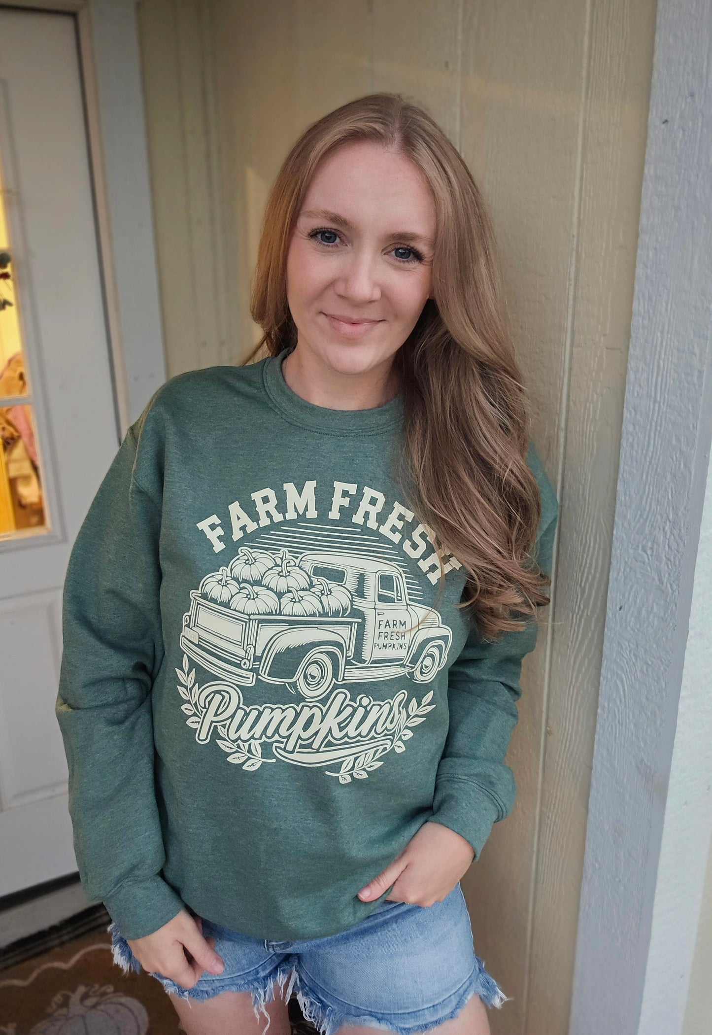 FARM FRESH PUMPKIN Heather Green Crewneck Sweatshirt