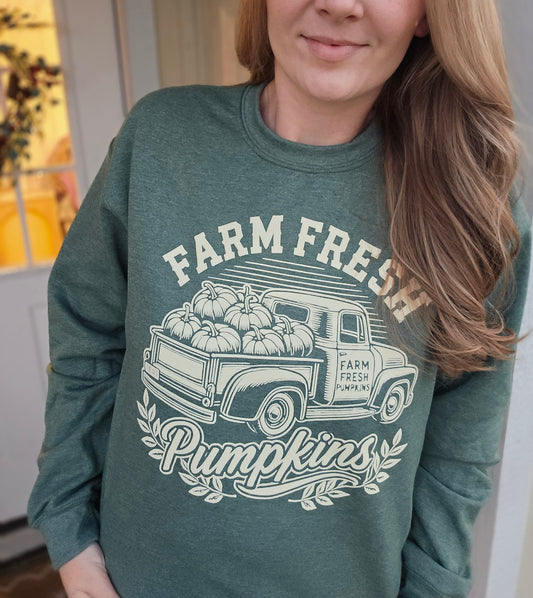 FARM FRESH PUMPKIN Heather Green Crewneck Sweatshirt