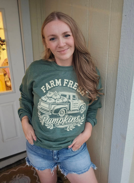 FARM FRESH PUMPKIN Heather Green Crewneck Sweatshirt