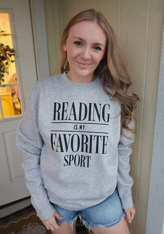 READING IS MY FAVORITE SPORT Grey Crewneck Sweatshirt