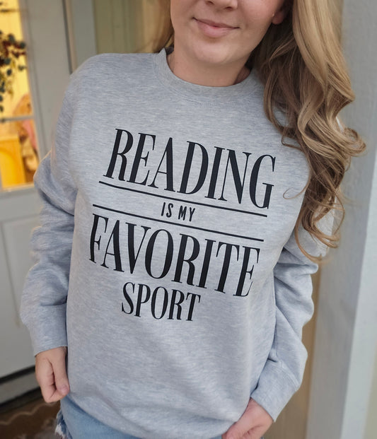 READING IS MY FAVORITE SPORT Grey Crewneck Sweatshirt