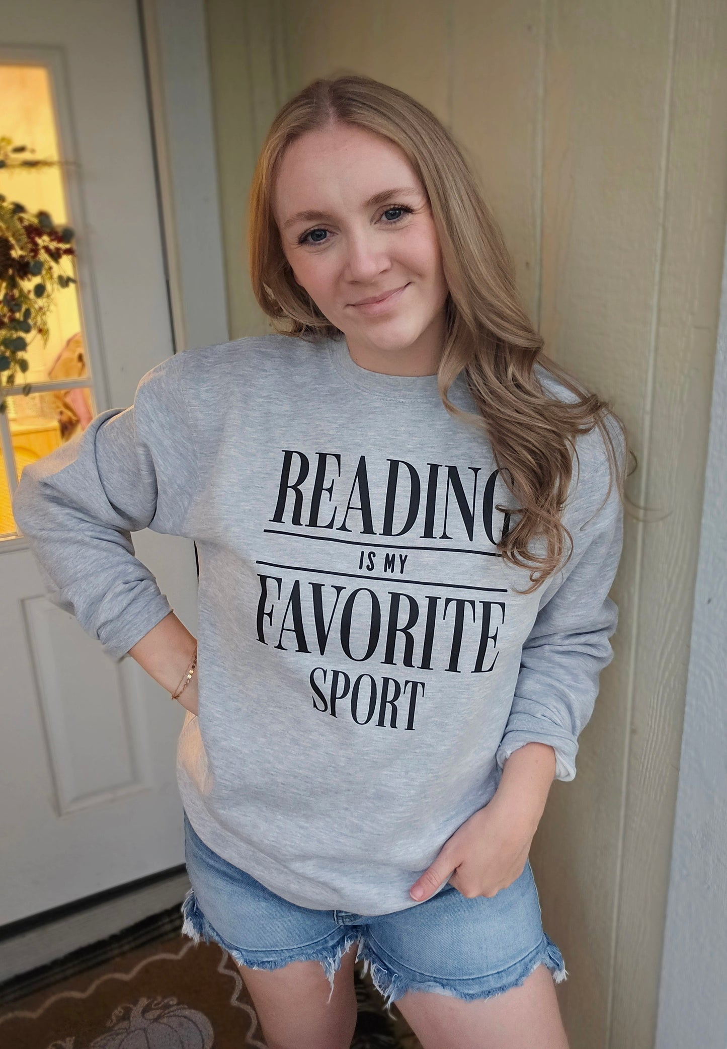 READING IS MY FAVORITE SPORT Grey Crewneck Sweatshirt
