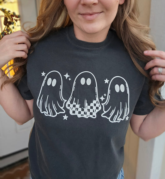 CHECKERED GHOST TRIO Charcoal Vintage Wash Tee