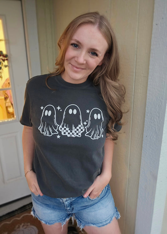 CHECKERED GHOST TRIO Charcoal Vintage Wash Tee