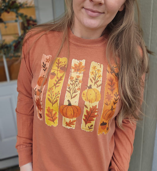 BOHO FALL PUMPKIN Rust Vintage Long Sleeve Tee