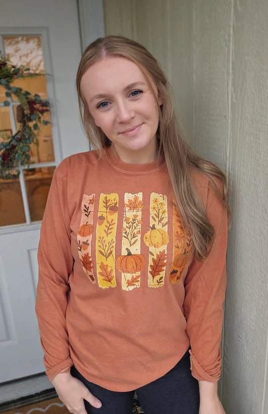 BOHO FALL PUMPKIN Rust Vintage Long Sleeve Tee