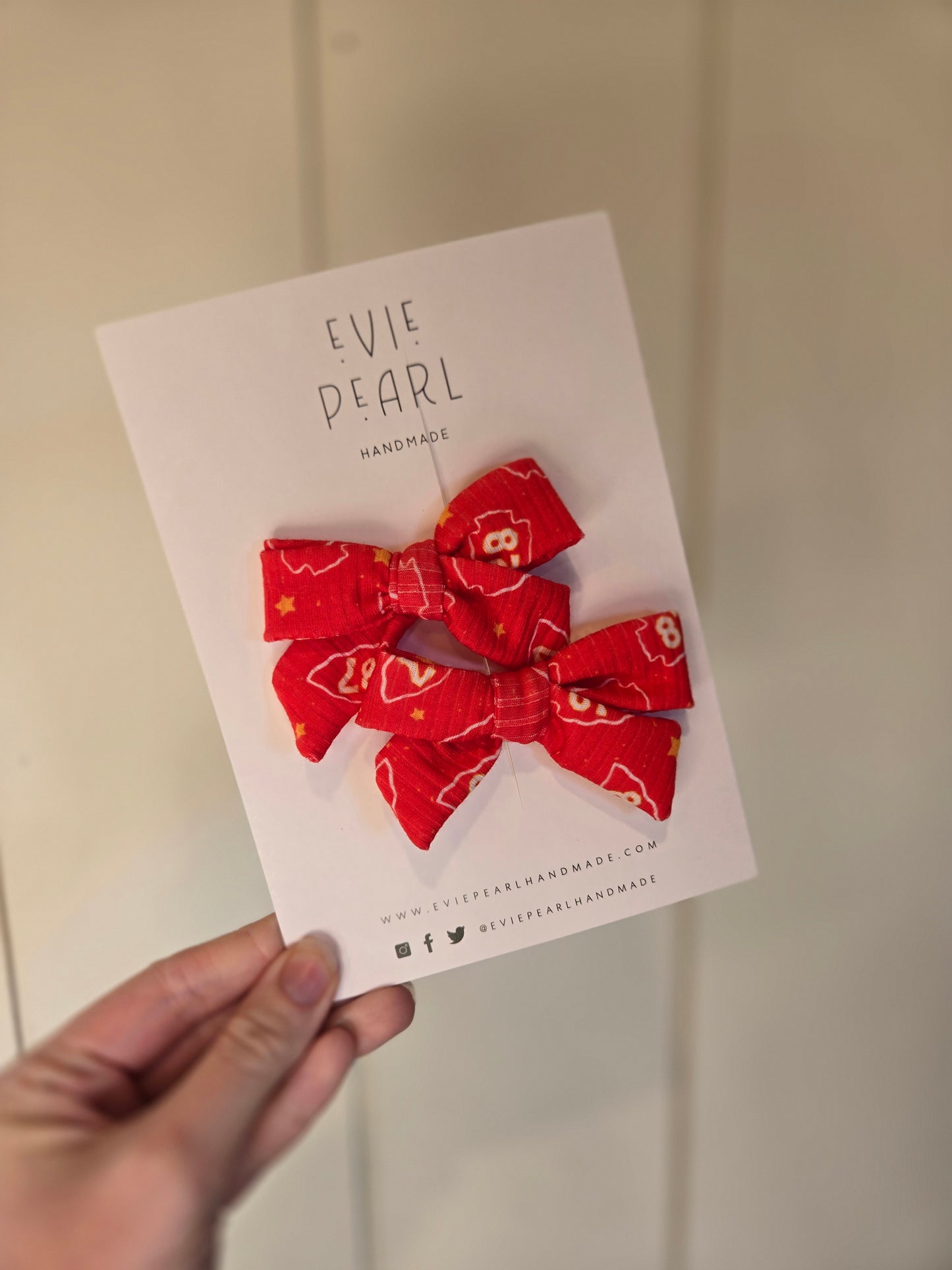 87 ARROW Red Pigtail Bow Clip Set