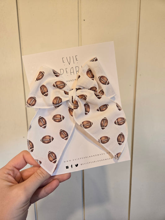 SIMPLE FOOTBALL White Oversized Clip Bow