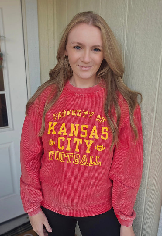 PROPERTY OF KC Red Vintage Corded Crewneck Sweatshirt