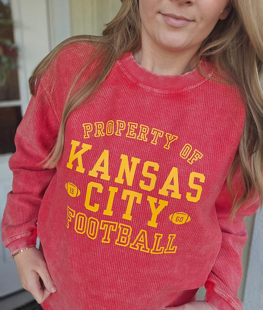 PROPERTY OF KC Red Vintage Corded Crewneck Sweatshirt