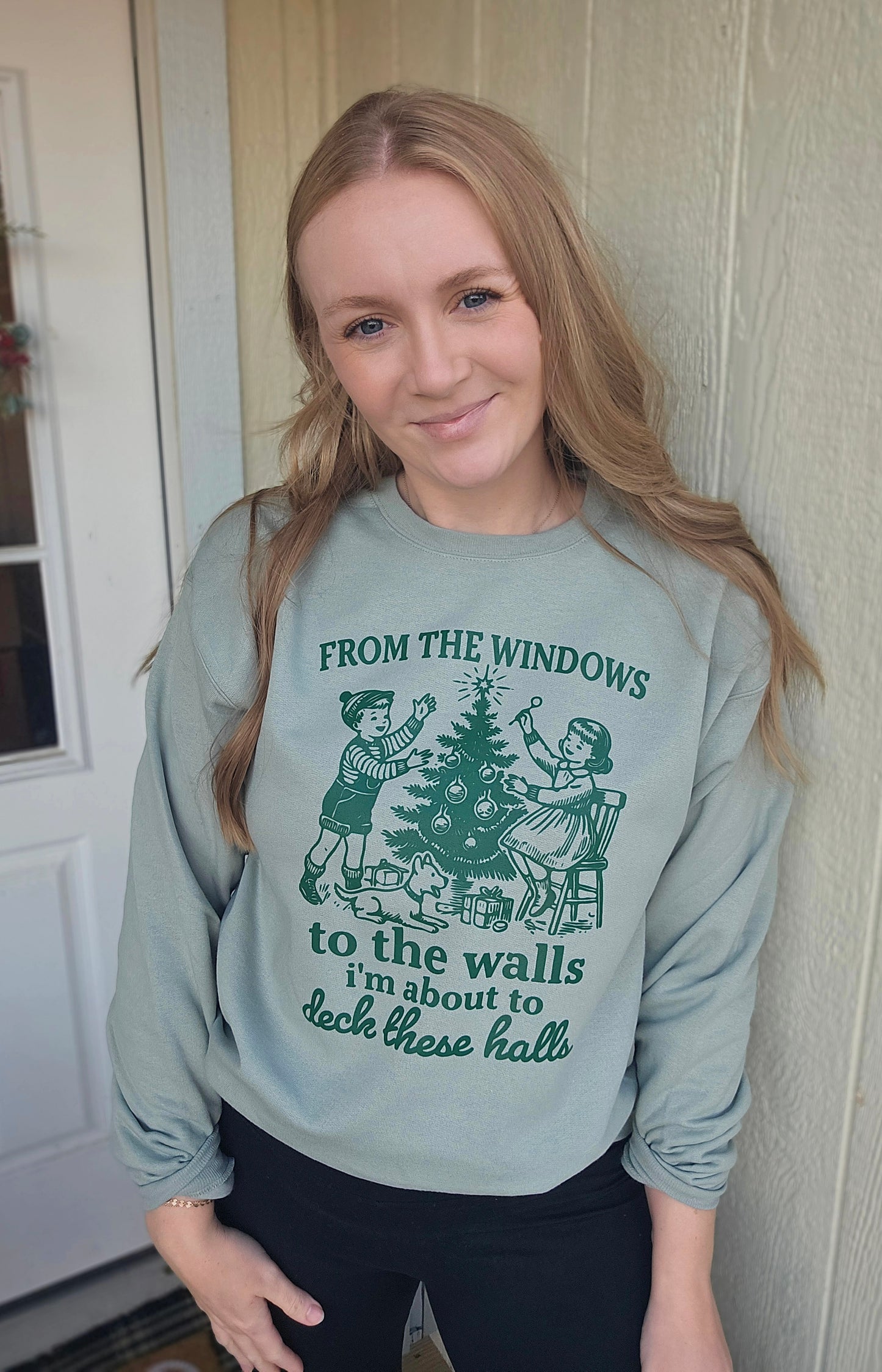 DECK THESE HALLS Sage Crewneck Sweatshirt