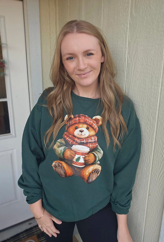 WINTER TEDDY Deep Green Vintage Wash Crewneck