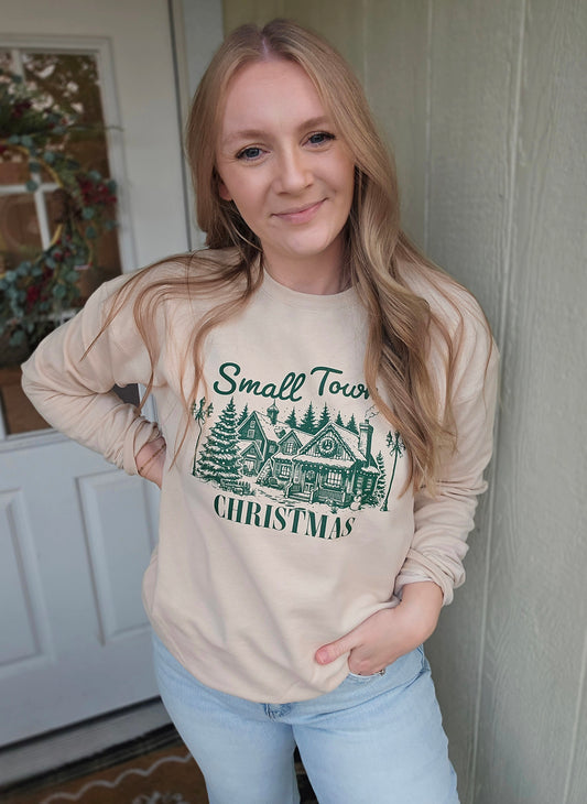 SMALL TOWN CHRISTMAS Sand Crewneck Sweatshirt