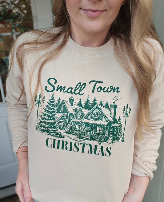 SMALL TOWN CHRISTMAS Sand Crewneck Sweatshirt