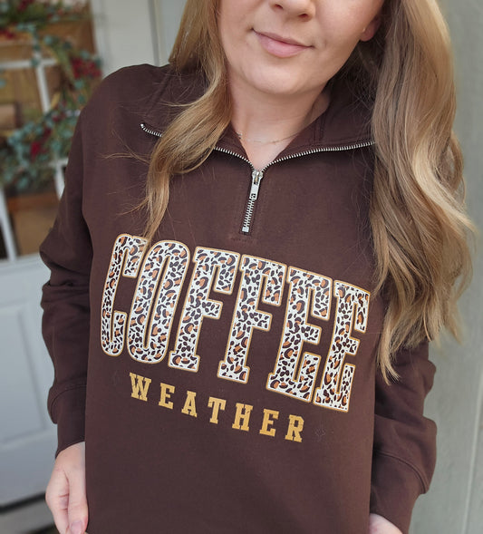 COFFEE WEATHER Chocolate Quarter Zip Sweatshirt