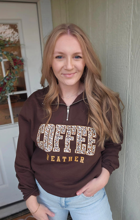 COFFEE WEATHER Chocolate Quarter Zip Sweatshirt