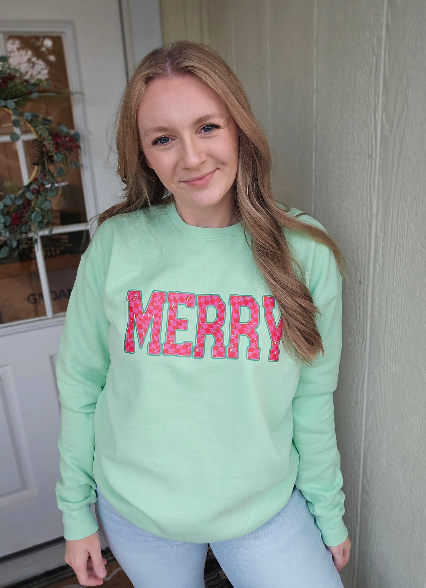 MERRY Checkered Mint Green Crewneck Sweatshirt