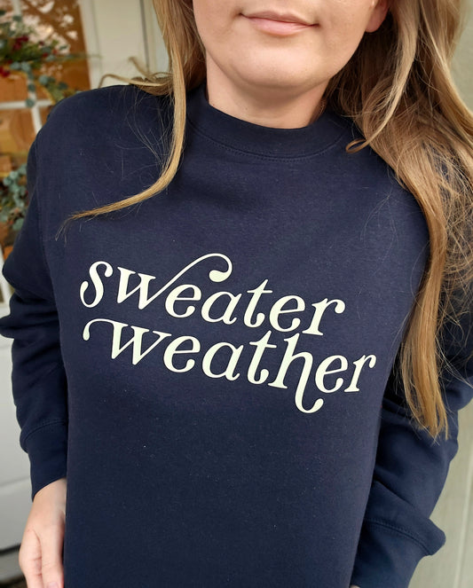 SWEATER WEATHER Navy Crewneck Sweatshirt