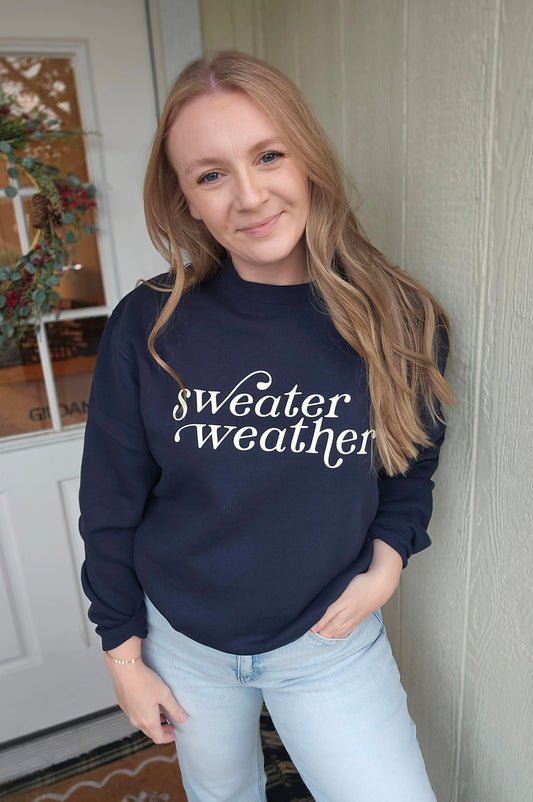 SWEATER WEATHER Navy Crewneck Sweatshirt