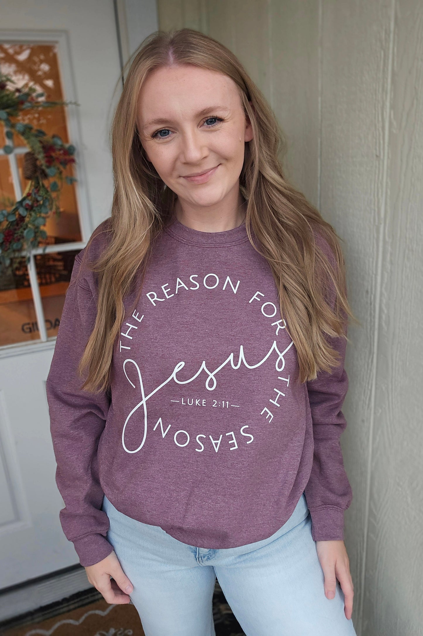REASON FOR THE SEASON Heather Maroon Crewneck Sweatshirt
