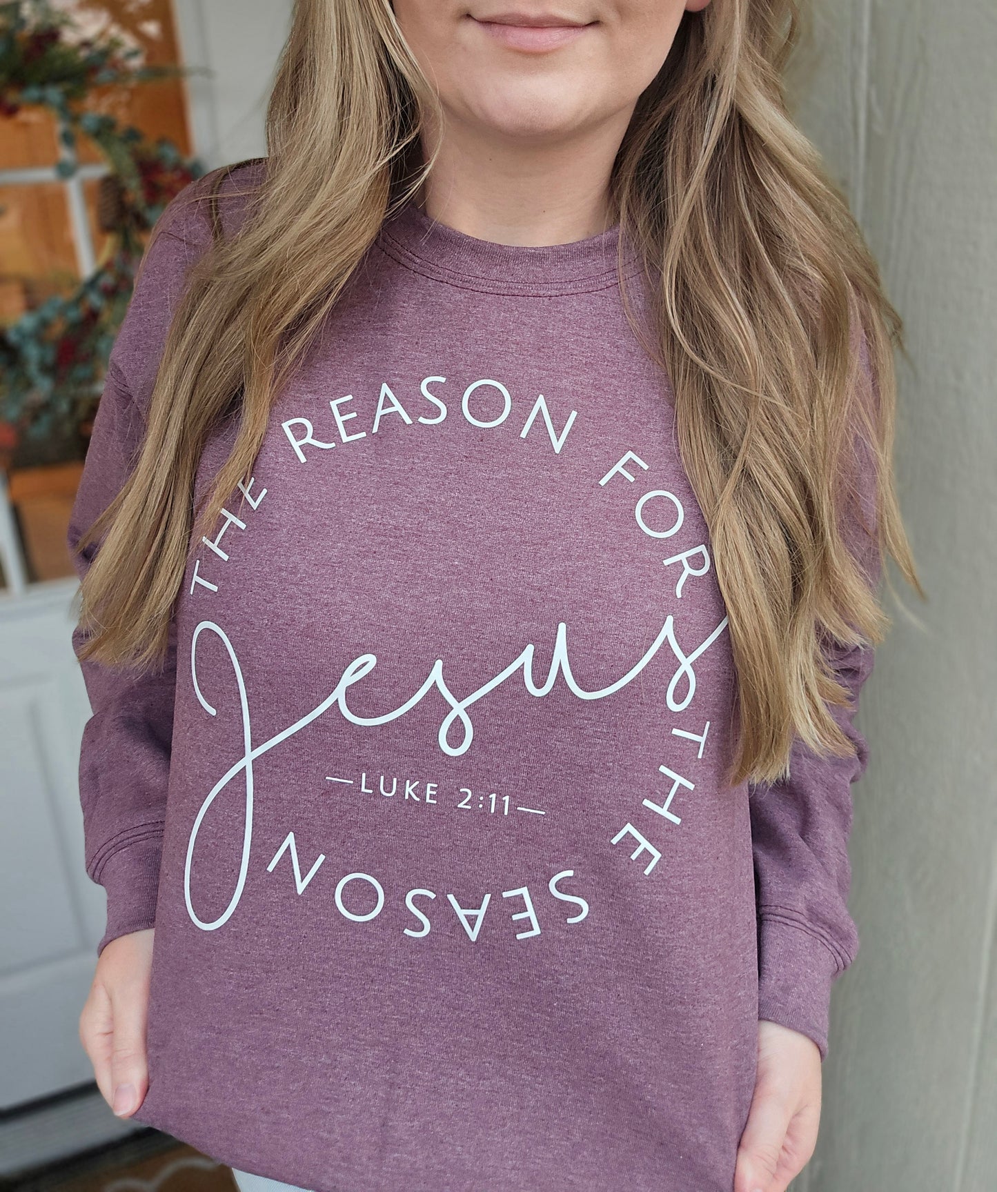 REASON FOR THE SEASON Heather Maroon Crewneck Sweatshirt