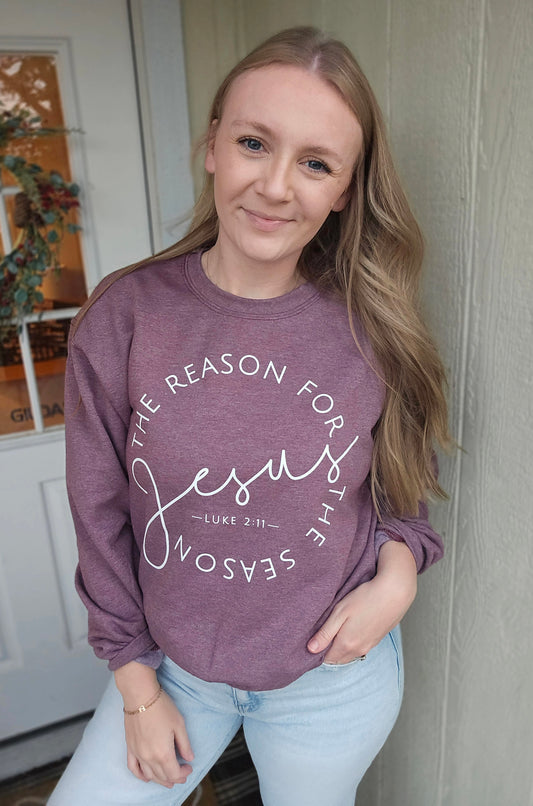REASON FOR THE SEASON Heather Maroon Crewneck Sweatshirt
