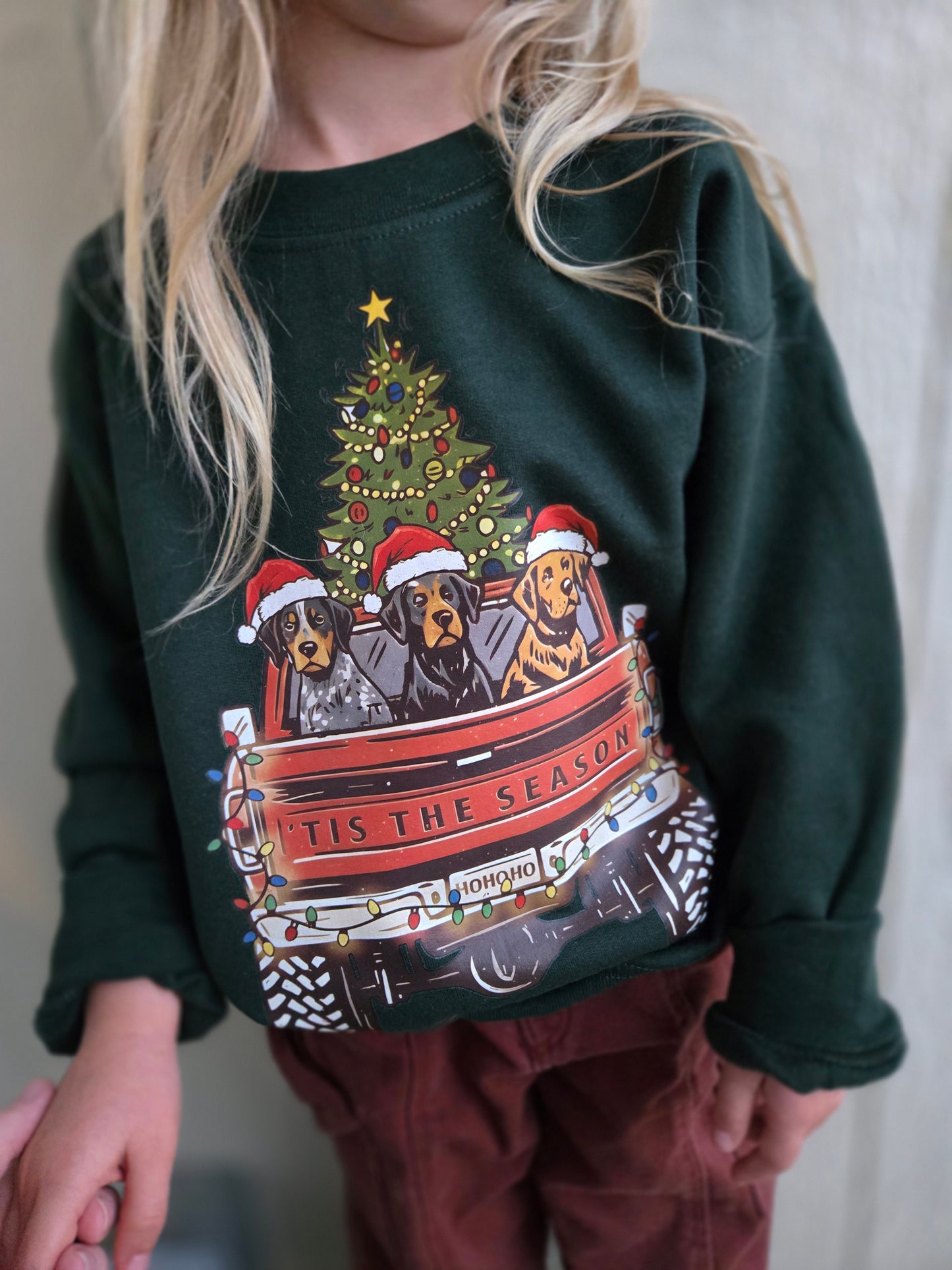 CHRISTMAS PUP TRUCK Forest Green Crewneck (YOUTH)