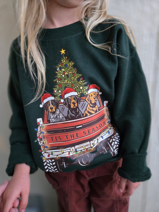 CHRISTMAS PUP TRUCK Forest Green Crewneck (YOUTH)