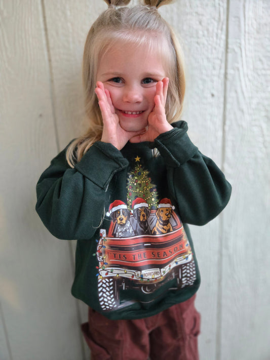 CHRISTMAS PUP TRUCK Forest Green Crewneck (YOUTH)