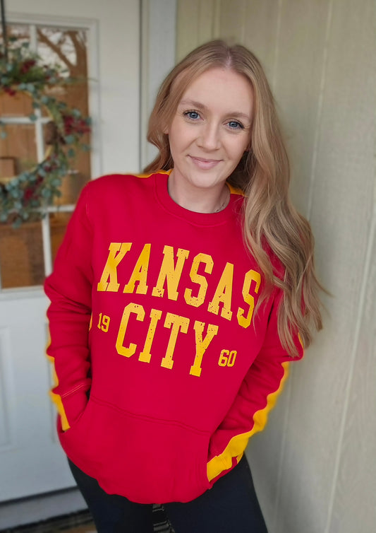 KC SPLIT Front/Back Red & Gold Pocket Crewneck Sweatshirt