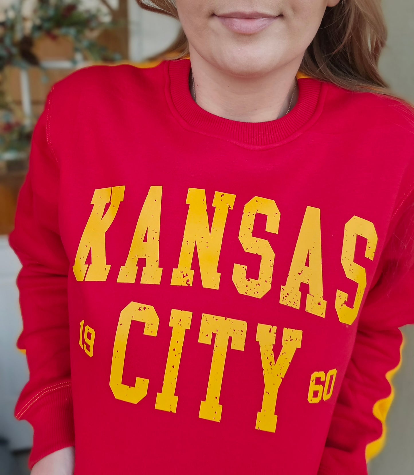 KC SPLIT Front/Back Red & Gold Pocket Crewneck Sweatshirt