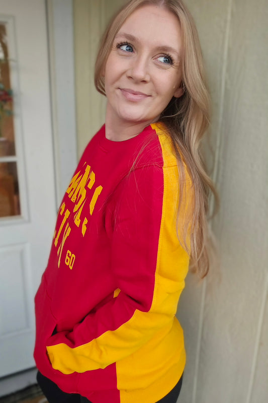 KC SPLIT Front/Back Red & Gold Pocket Crewneck Sweatshirt