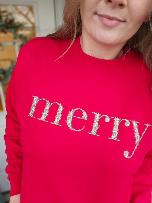 MERRY Floral Deep Red Crewneck Sweatshirt