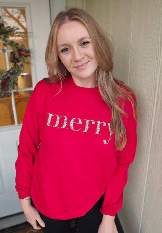 MERRY Floral Deep Red Crewneck Sweatshirt