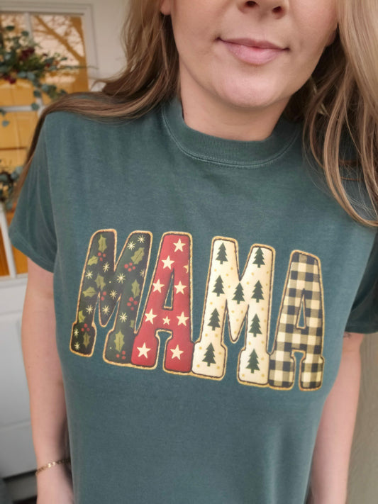 MAMA Varsity Winter Deep Green Vintage Wash Tee