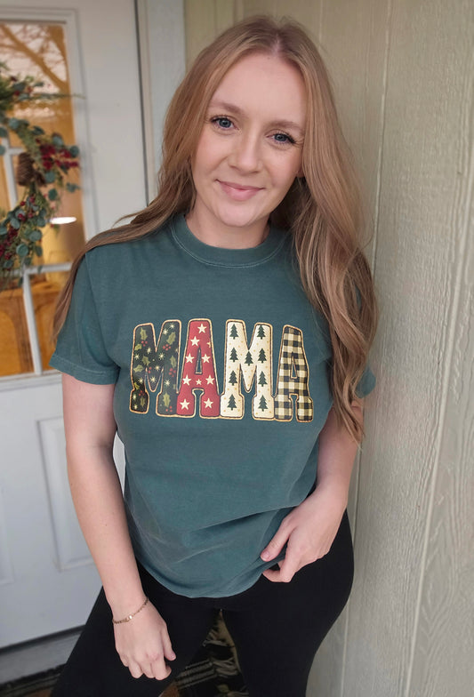 MAMA Varsity Winter Deep Green Vintage Wash Tee