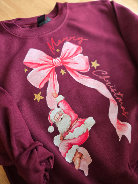 MERRY CHRISTMAS BOW Maroon Crewneck (YOUTH)