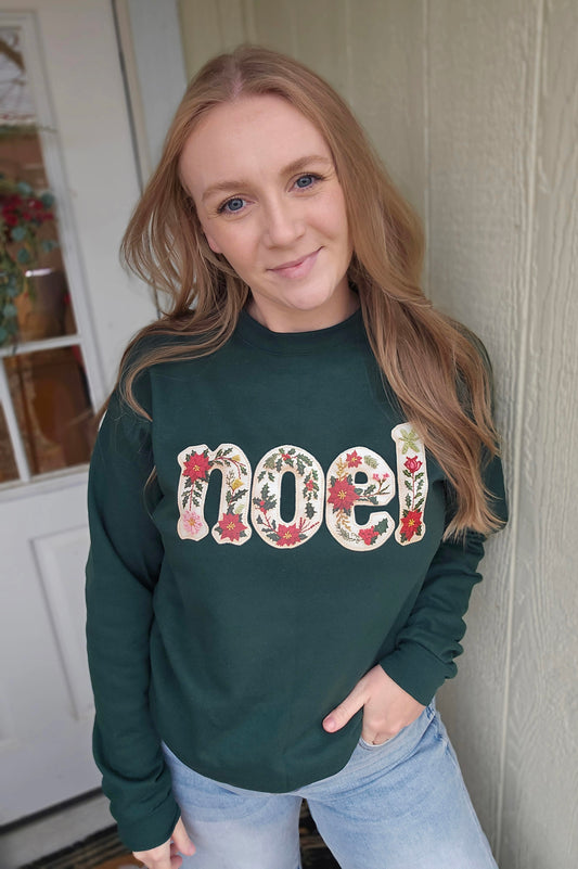 NOEL Poinsettia Forest Green Crewneck Sweatshirt