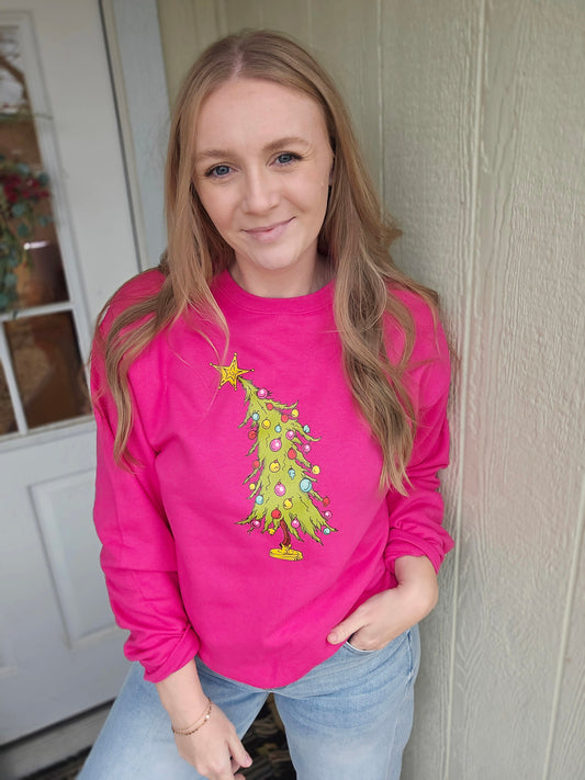 WHO TREE Bright Pink Crewneck Sweatshirt