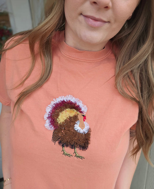 FLUFFY TURKEY Embroidered Terracotta Vintage Tee