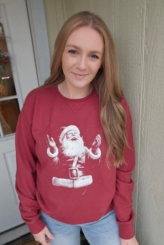 HAPPY VINTAGE SANTA Cranberry Vintage Wash Crewneck